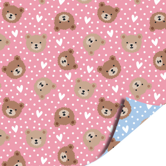 Inpakpapier 70 CM | Little Bear Pink - Blue | 2 M