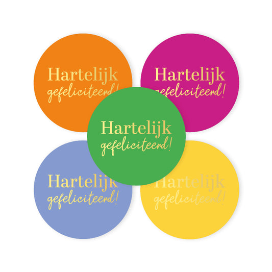 Sticker | Hartelijk Gefeliciteerd Kleur | 5 stuks