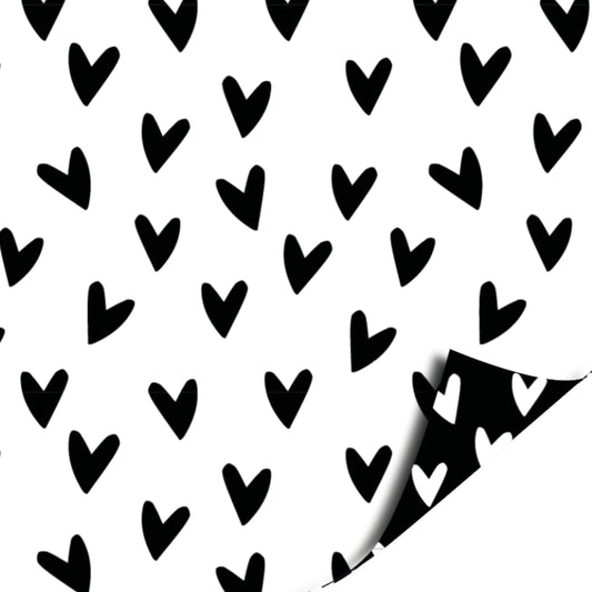 Inpakpapier 70 CM | Hartjes Zwart Wit | 2 M