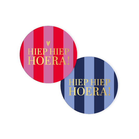 Sticker | Hiep Hiep Hoera Roze Blauw | 4 stuks