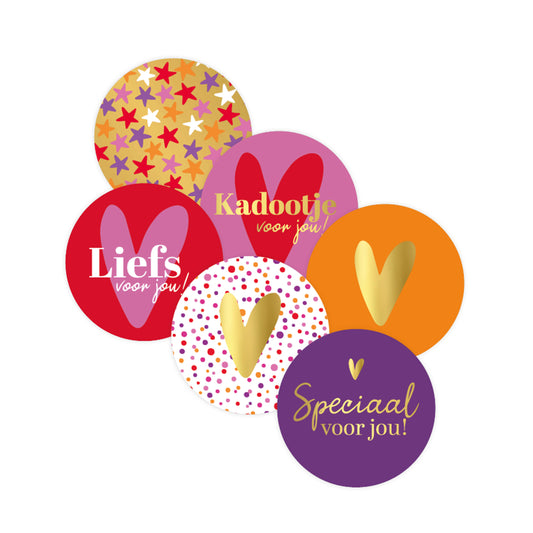 Sticker | Rond Met Hart En Ster | 6 stuks